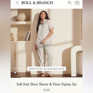 NWT boll & branch Short Sleeve & Pants Pajama Set